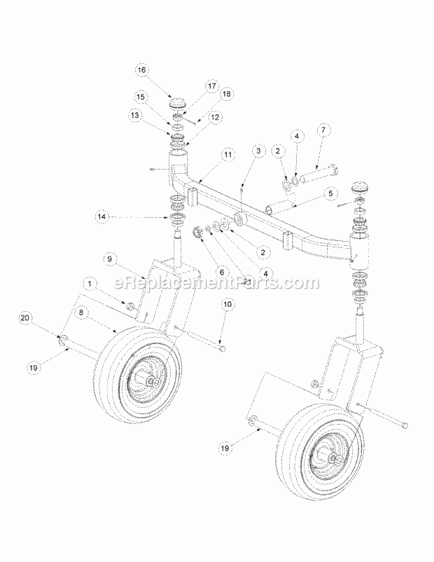 Front Caster Assembly Diagram and Parts List for M54-HN 53CB5ETW750 Cub Cadet Sprayer